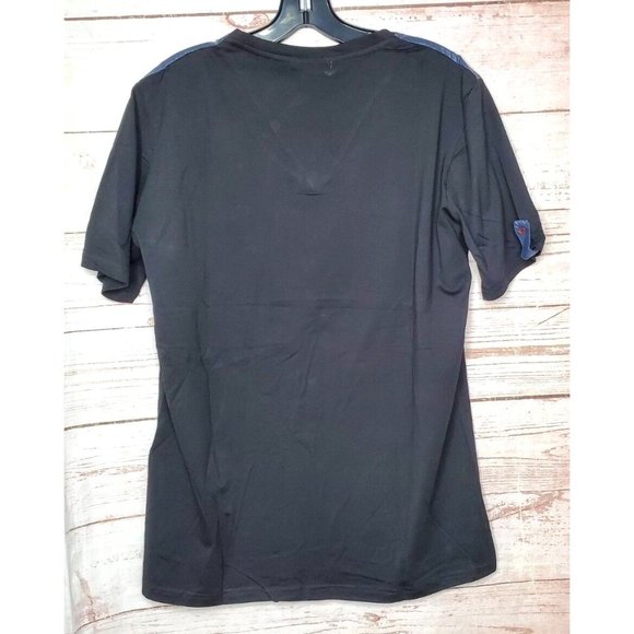 Vassari Los Angeles Black Faux Leather Patch VNeck Designer Short Sleeve Shirt - Picture 6 of 11